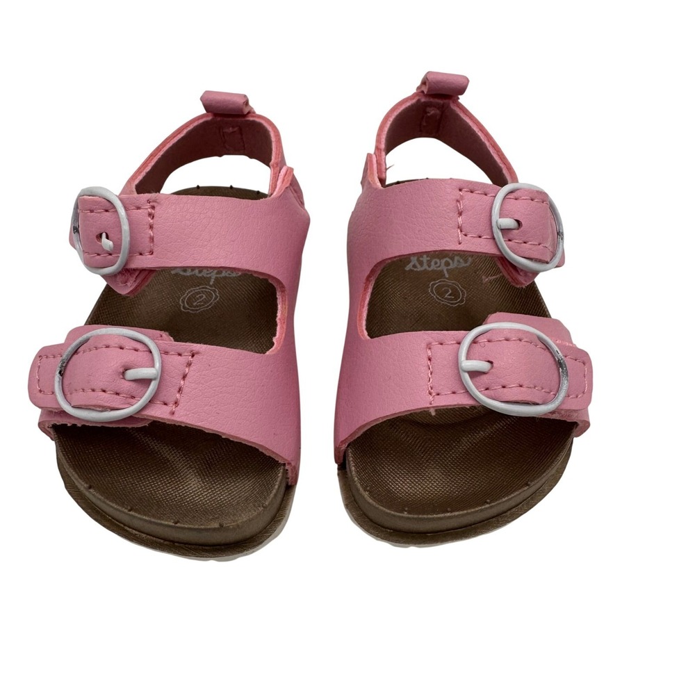 First Steps Sandals Baby Girls Pink Faux Leather Buckle Size 2
